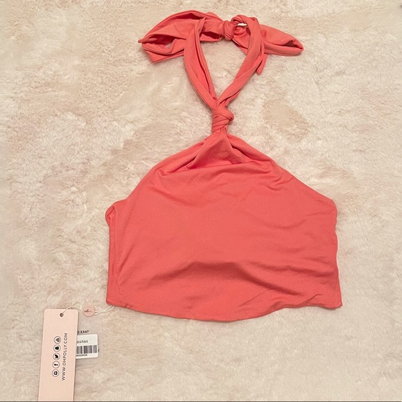 Oh Polly We Found Love crop halter top cross neck knot front - Picture 4 of 5